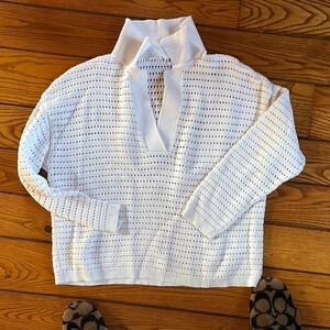 White Knit Sweater with High Collar